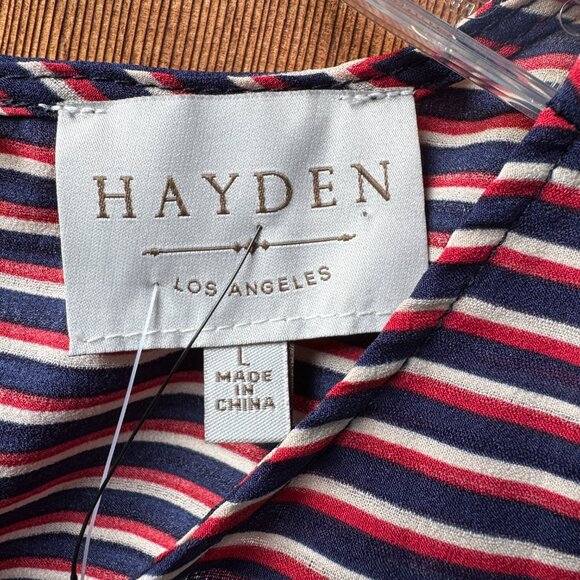 NWOT Hayden LA Three-Quarter Sleeves Silky Striped Midi Dress in Women's Large - Picture 3 of 10